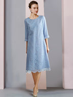 Vestidos para madre de la novia con corte tubo/columna, escote redondo y largo hasta la rodilla 