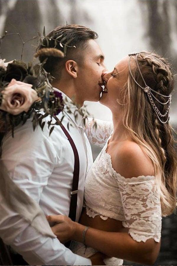 Zweiteilige Brautkleider aus Spitze im Meerjungfrauen-/Trompetenstil