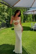 Unique Beige Sleeveless Lace Pleated Mermaid Prom Dress