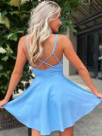 V Neck Short  Homecoming Dresses Crossed Back Mini Party Dress