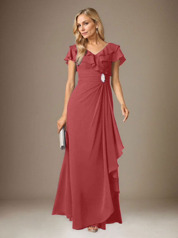 Stormy A-Linien-Chiffonkleid mit V-Ausschnitt und Raffungen 