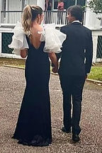 Meerjungfrauen-Abendkleid aus Samt mit V-Ausschnitt und Schlitz