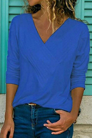 Klassische Basic-Oberteile mit V-Ausschnitt und langen Ärmeln