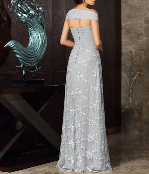 A-Line/Princess Off-The-Shoulder Short Sleeves Tea-Length Chiffon Mother Of The Bride Dresses with Appliques Lace
