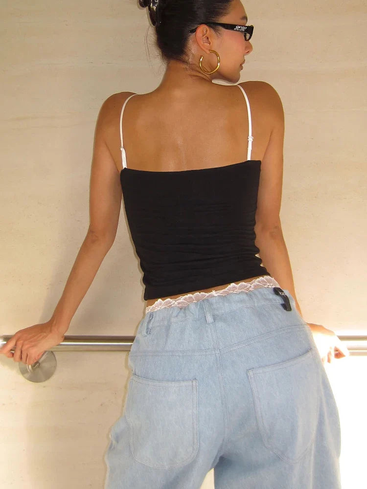 Patchwork Square Collar Crop Top
