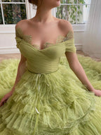 A-Linien-Tüll-Abendkleid mit schulterfreiem Ausschnitt