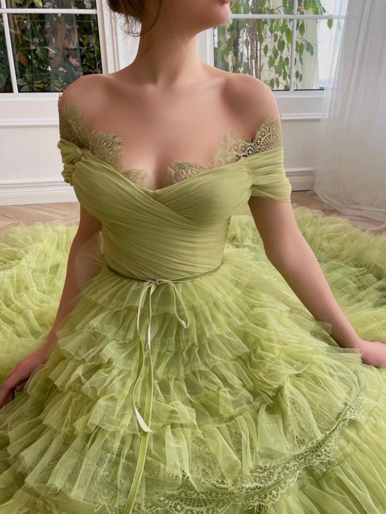 A-Linien-Tüll-Abendkleid mit schulterfreiem Ausschnitt
