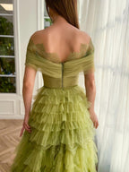A-Linien-Tüll-Abendkleid mit schulterfreiem Ausschnitt
