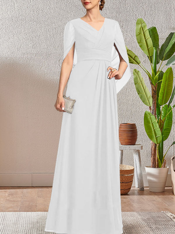 Dunkelblaues, langes A-Linien-Kleid mit V-Ausschnitt für die Mutter der Braut