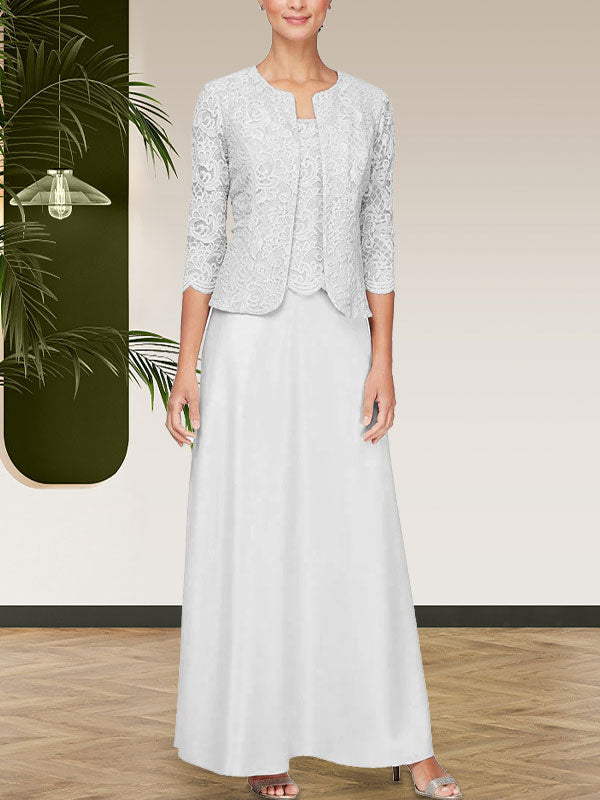 Glitzerndes Spitzen- und Satin-Rockjackenkleid mit offener Jacke