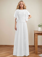 A-Linien-Kleid mit Rundhalsausschnitt, Illusion-Effekt, bodenlang, aus Chiffon und Spitze mit Pailletten – das perfekte Brautmutterkleid 