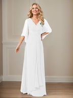 Langes Pailletten-Chiffon-Kleid in A-Linie mit V-Ausschnitt für die Mutter