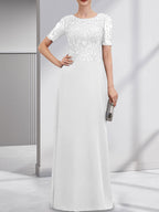 A-Linien-Kleid aus Chiffon mit Pailletten und Rundhalsausschnitt, bodenlang, für die Mutter der Braut