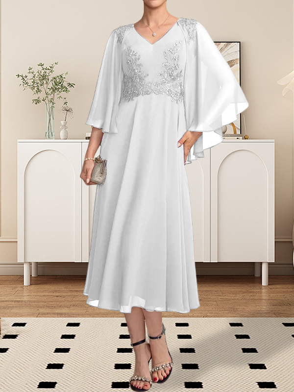 Vestido de gasa con encaje y escote en V, largo hasta la rodilla, para madre de la novia, con lentejuelas y abalorios