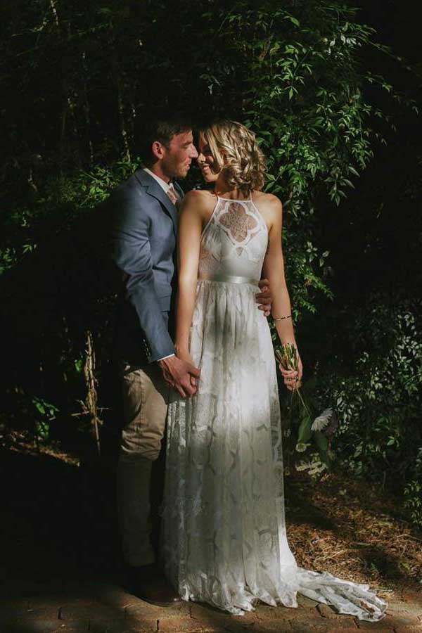 A-line Halter Sweep Train Lace Wedding Dresses, Wedding Gowns