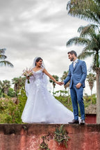 A-line V-neck Wedding Dresses With Lace Appliques, Bridal Gown