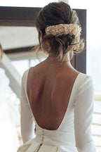 Ball Gown Long Sleeves Backless Wedding Dresses With Pocket