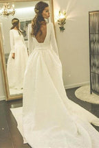 Ball Gown Long Sleeves Backless Wedding Dresses With Pocket