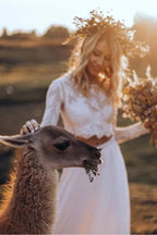 Chiffon Boho Two Pieces Long Sleeves Lace Wedding Dresses