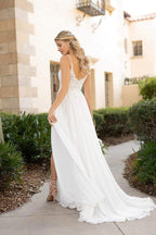 Chiffon Lace A-line Spaghetti Straps Flowy Beach Wedding Dresses