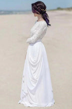Chiffon Lace Long Sleeves Floor Length Beach Wedding Dresses