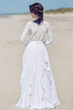 Chiffon Lace Long Sleeves Floor Length Beach Wedding Dresses