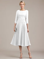 A-Linien-Kleid aus Chiffon mit Rundhalsausschnitt und Teelänge für die Mutter der Braut 