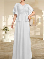 Vestido de gasa para madre de la novia, corte A, escote en V, largo hasta el suelo, con cuentas plisadas