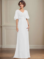 A-Linien-Kleid aus Chiffon mit V-Ausschnitt, bodenlang, für die Mutter der Braut, mit plissierten Paillettenapplikationen und Spitze