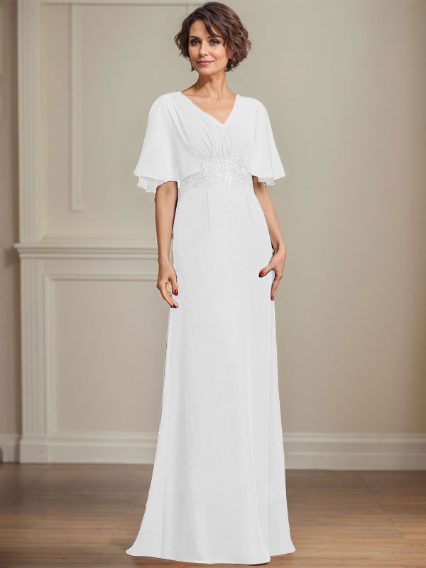 Vestido de gasa para madre de la novia, corte A, escote en V, largo hasta el suelo, con apliques de lentejuelas plisadas y encaje