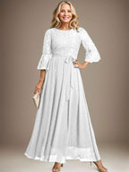 A-Linien-Kleid aus Chiffon mit Rundhalsausschnitt und Schleife, knöchellang, für die Mutter der Braut