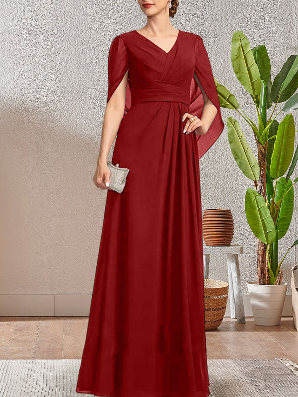 Dunkelblaues, langes A-Linien-Kleid mit V-Ausschnitt für die Mutter der Braut