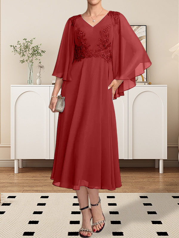 Vestido de gasa con encaje y escote en V, largo hasta la rodilla, para madre de la novia, con lentejuelas y abalorios