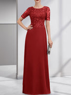 A-Linien-Kleid aus Chiffon mit Pailletten und Rundhalsausschnitt, bodenlang, für die Mutter der Braut