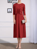 Vestido de gasa para madre de la novia, corte A, escote redondo, largo hasta la rodilla, con pliegues