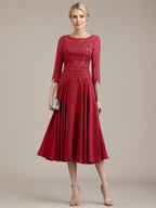 A-Linien-Kleid aus Chiffon mit Rundhalsausschnitt und Teelänge für die Mutter der Braut 