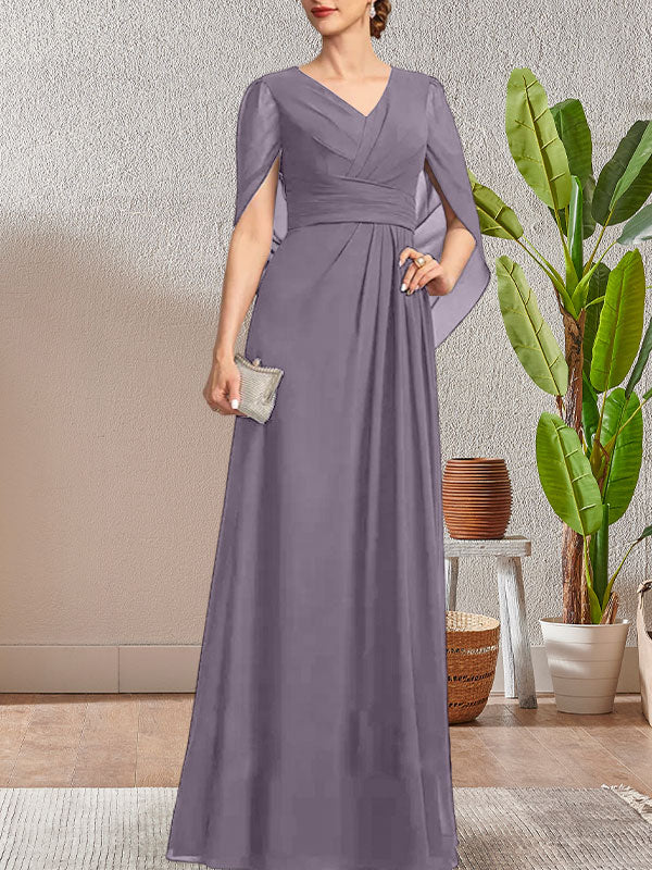 Vestido largo para madre de la novia con escote en V y corte A en azul marino oscuro
