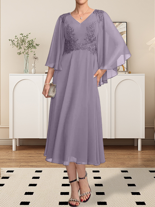 Vestido de gasa con encaje y escote en V, largo hasta la rodilla, para madre de la novia, con lentejuelas y abalorios