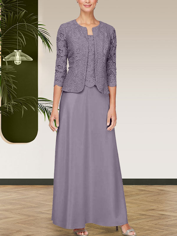 Glitzerndes Spitzen- und Satin-Rockjackenkleid mit offener Jacke