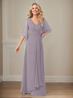 Langes Pailletten-Chiffon-Kleid in A-Linie mit V-Ausschnitt für die Mutter