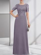 A-Linien-Kleid aus Chiffon mit Pailletten und Rundhalsausschnitt, bodenlang, für die Mutter der Braut