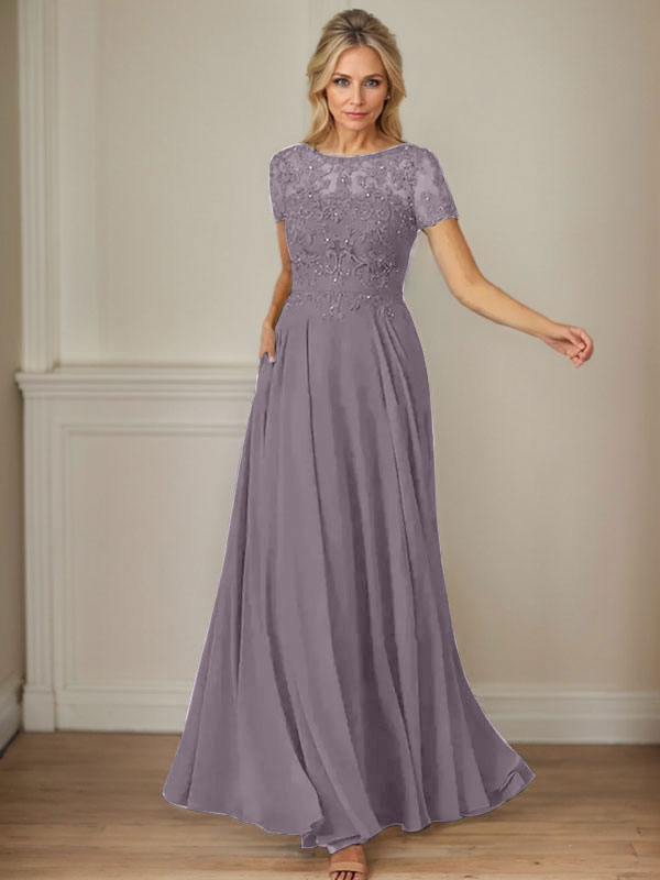 Dunkelblaues A-Linien-Pailletten-Chiffonkleid mit U-Boot-Ausschnitt 