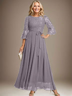 A-Linien-Kleid aus Chiffon mit Rundhalsausschnitt und Schleife, knöchellang, für die Mutter der Braut