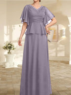 Vestido de gasa para madre de la novia, corte A, escote en V, largo hasta el suelo, con cuentas plisadas