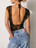 Floral Lace Sheer Mesh Crop Top