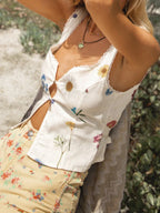 Lace-Up Floral Patch Crop Top