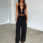 Striped Halter Backless Crop Top