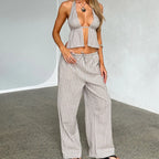 Striped Halter Backless Crop Top