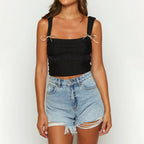 Pleated Bowknot Square Crop Top