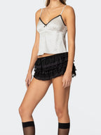 Dots Print Satin Lace Crop Top